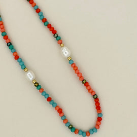 Red,Green glass Beaded Necklace