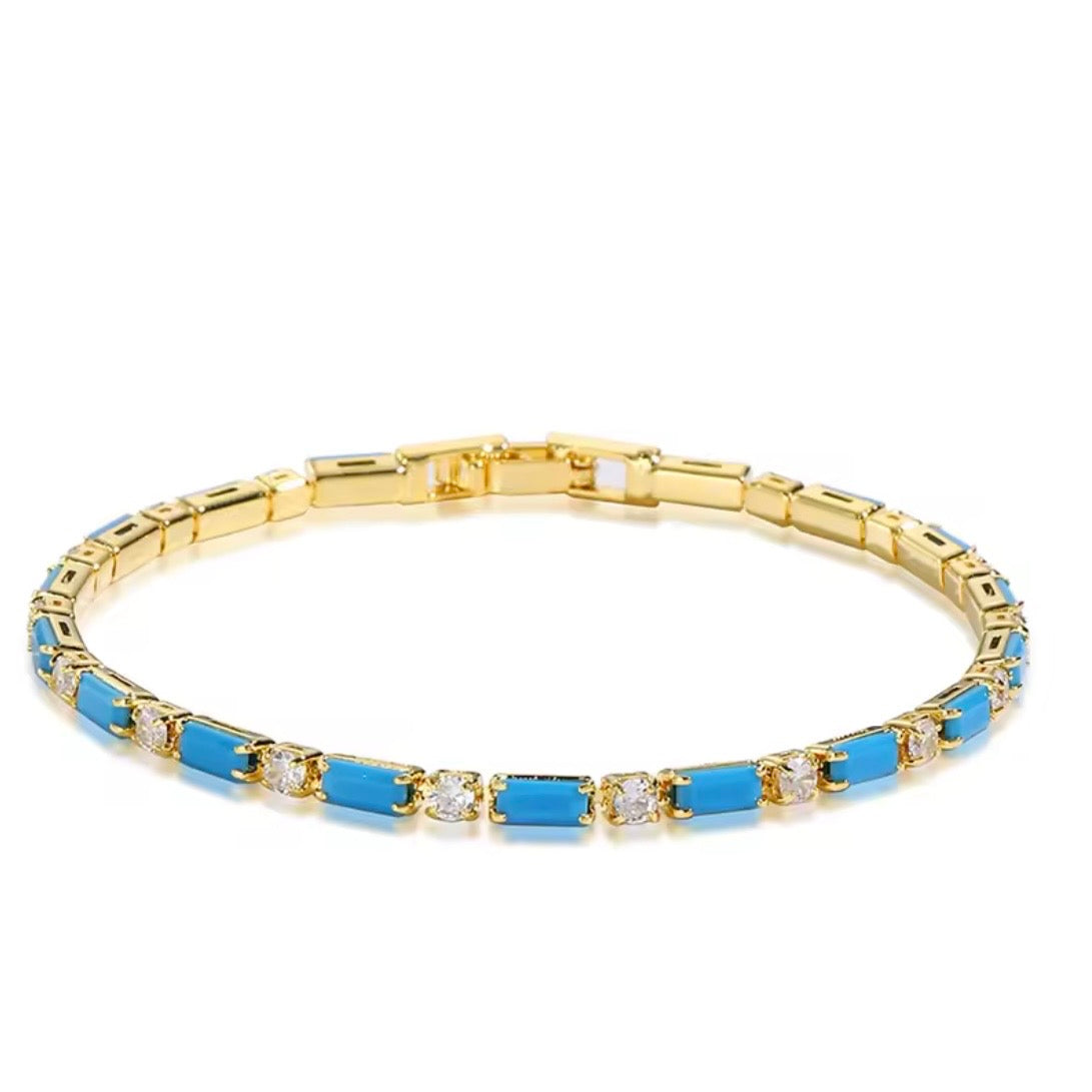 Inlaid Cubic Zirconia And Turquoise Tennis Bracelet