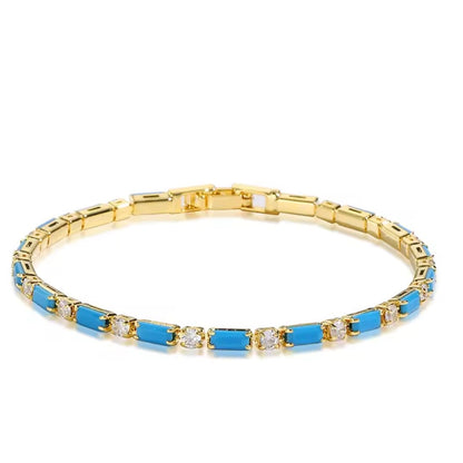 Inlaid Cubic Zirconia And Turquoise Tennis Bracelet