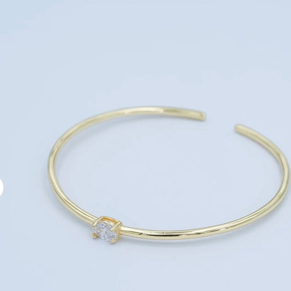 Oval CZ Solitaire Cuff Bracelet
