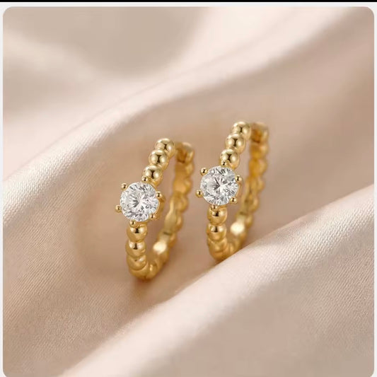 Sparkling Zircon Beaded Round Earrings