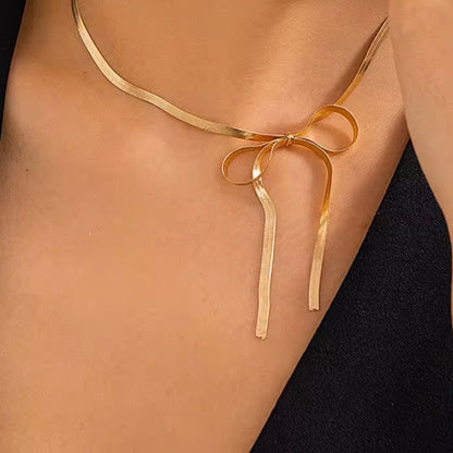 Side Bow Herringbone Necklace