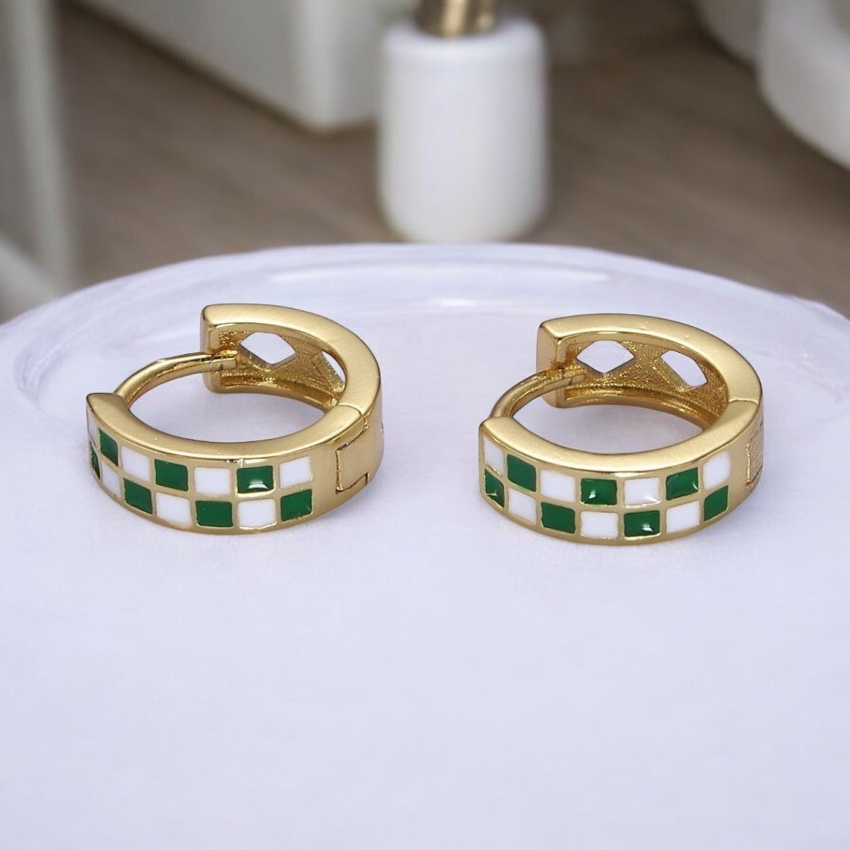 Checkered Enamel Earrings