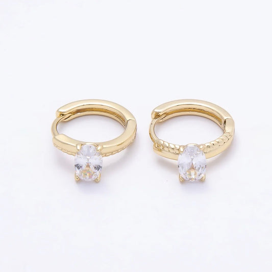 Oval CZ Half Croissiant Solitaire Earrings