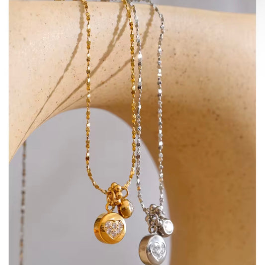 Round Heart Drop Necklace