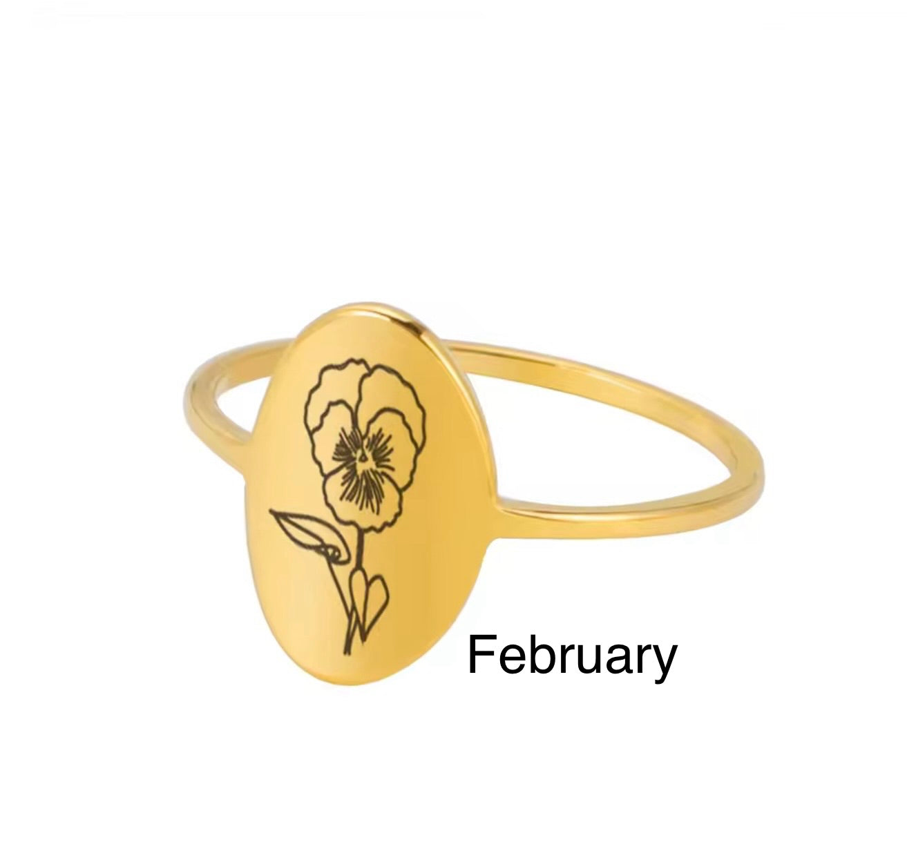Oval Birth Flower Ring