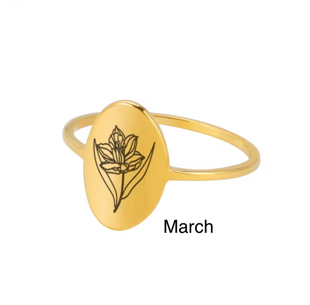 Oval Birth Flower Ring