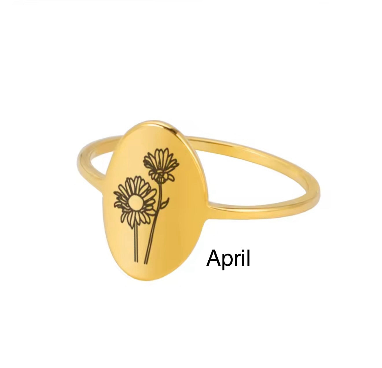 Oval Birth Flower Ring