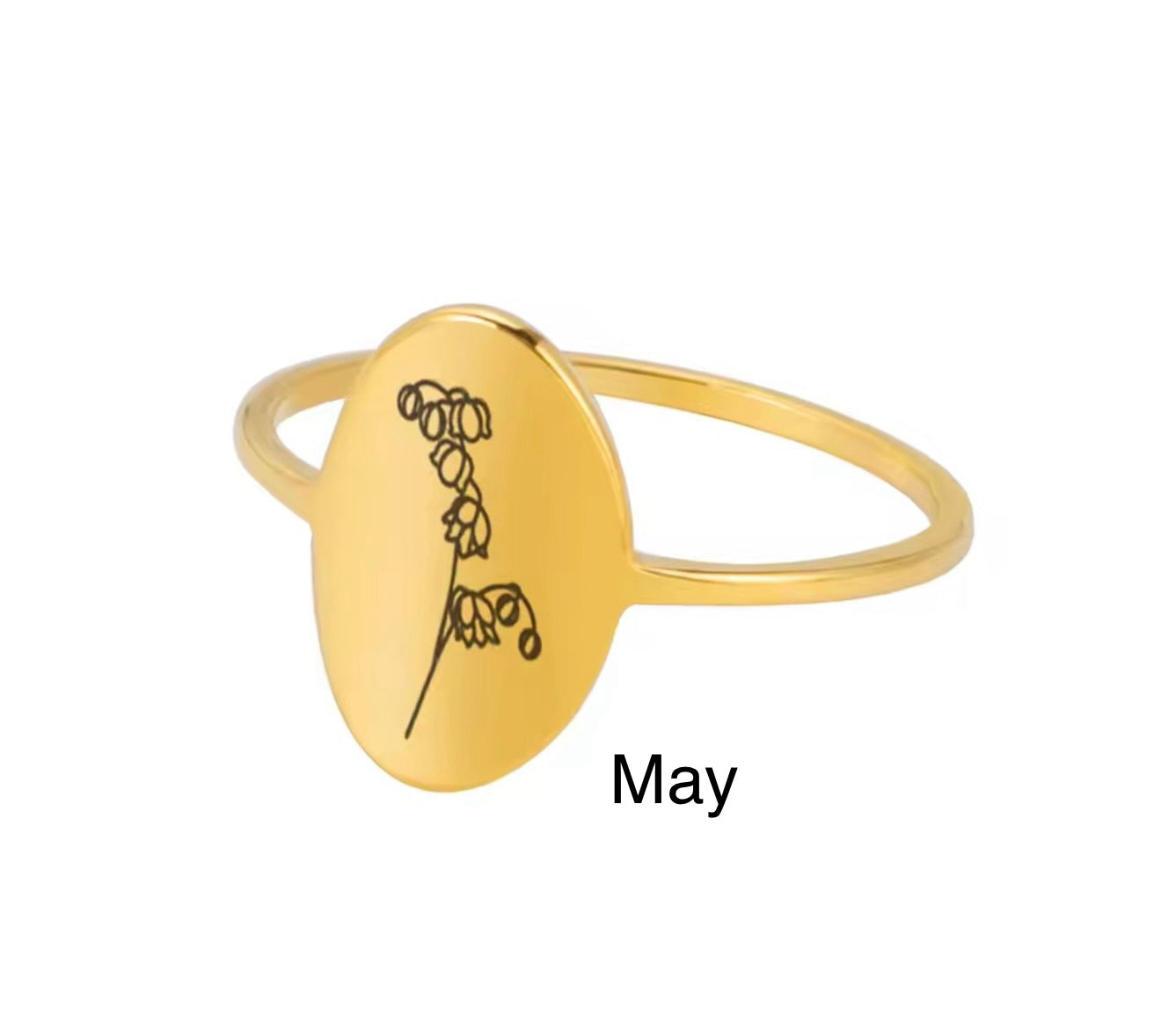 Oval Birth Flower Ring