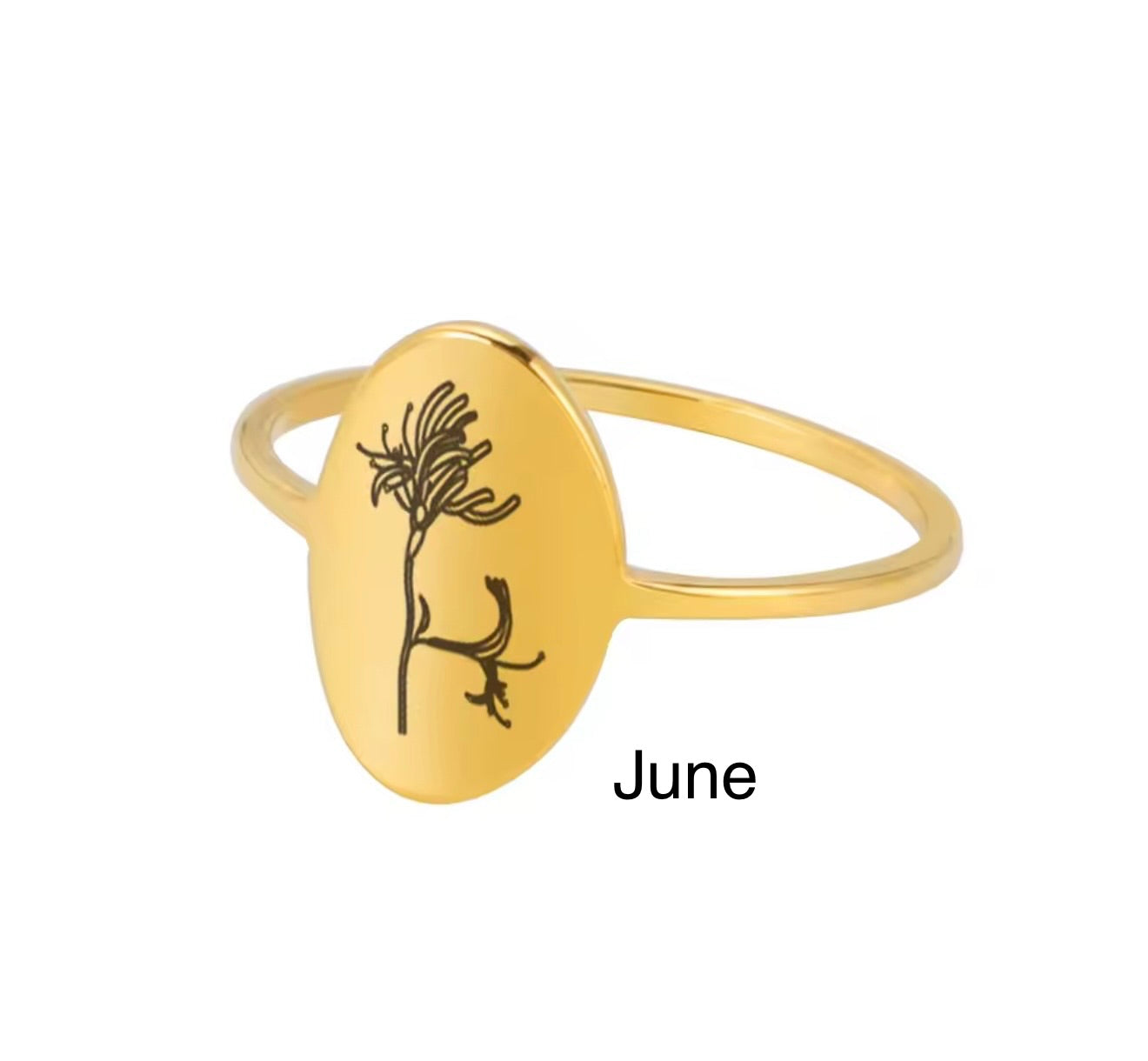 Oval Birth Flower Ring