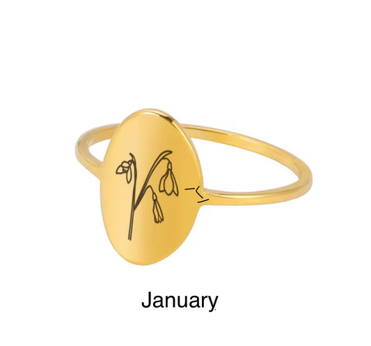 Oval Birth Flower Ring