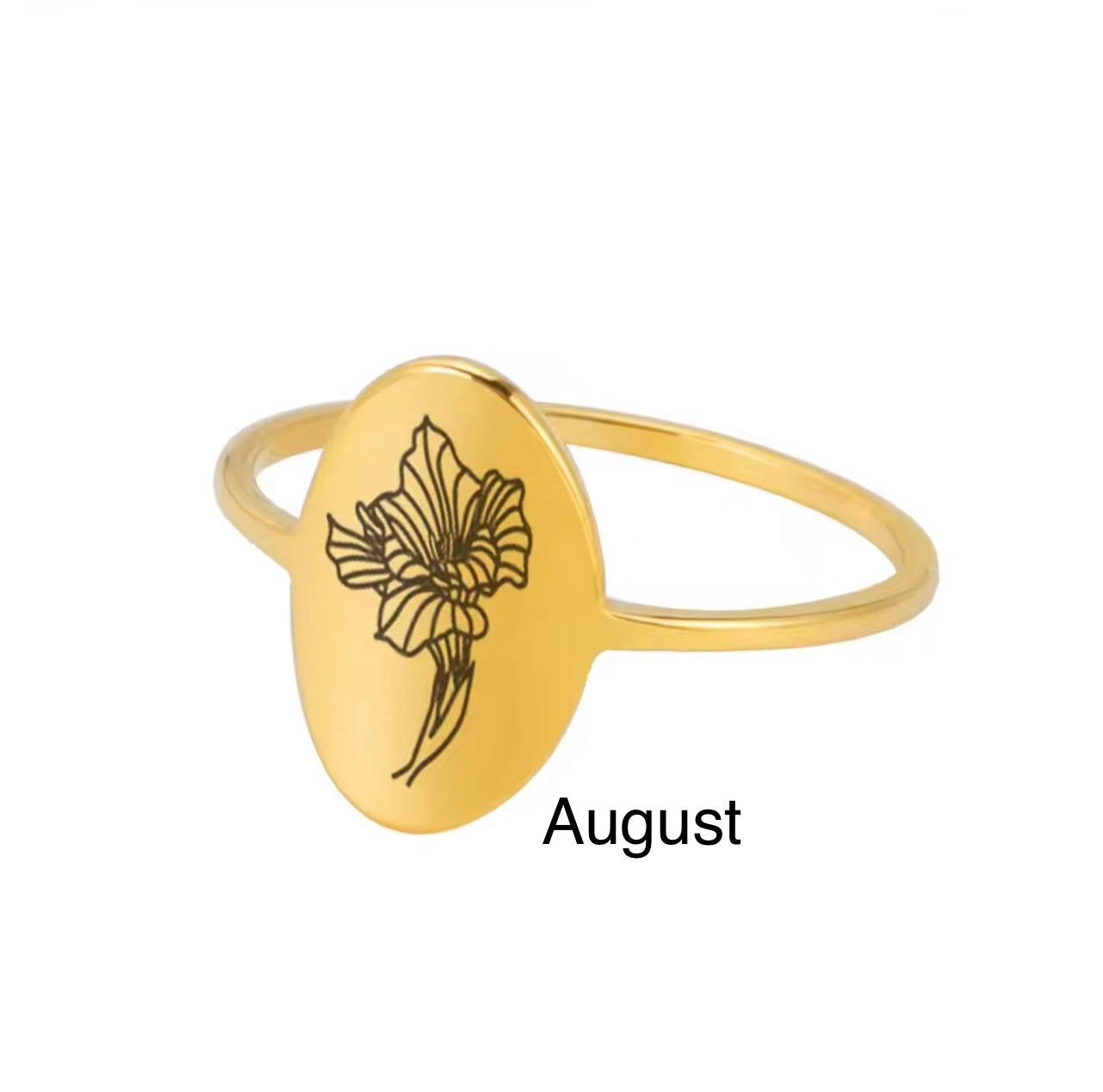 Oval Birth Flower Ring