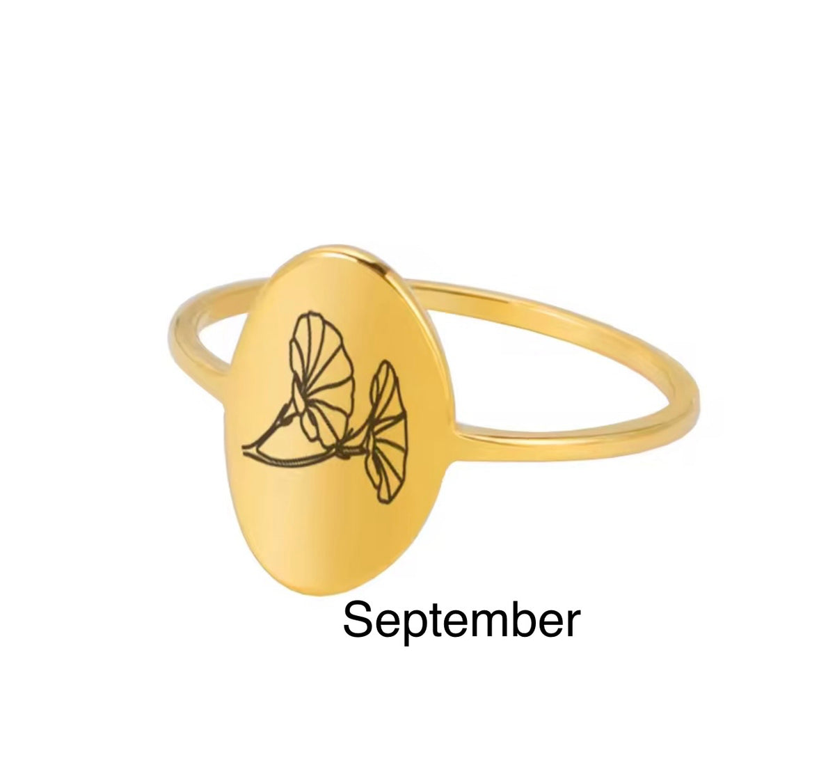 Oval Birth Flower Ring