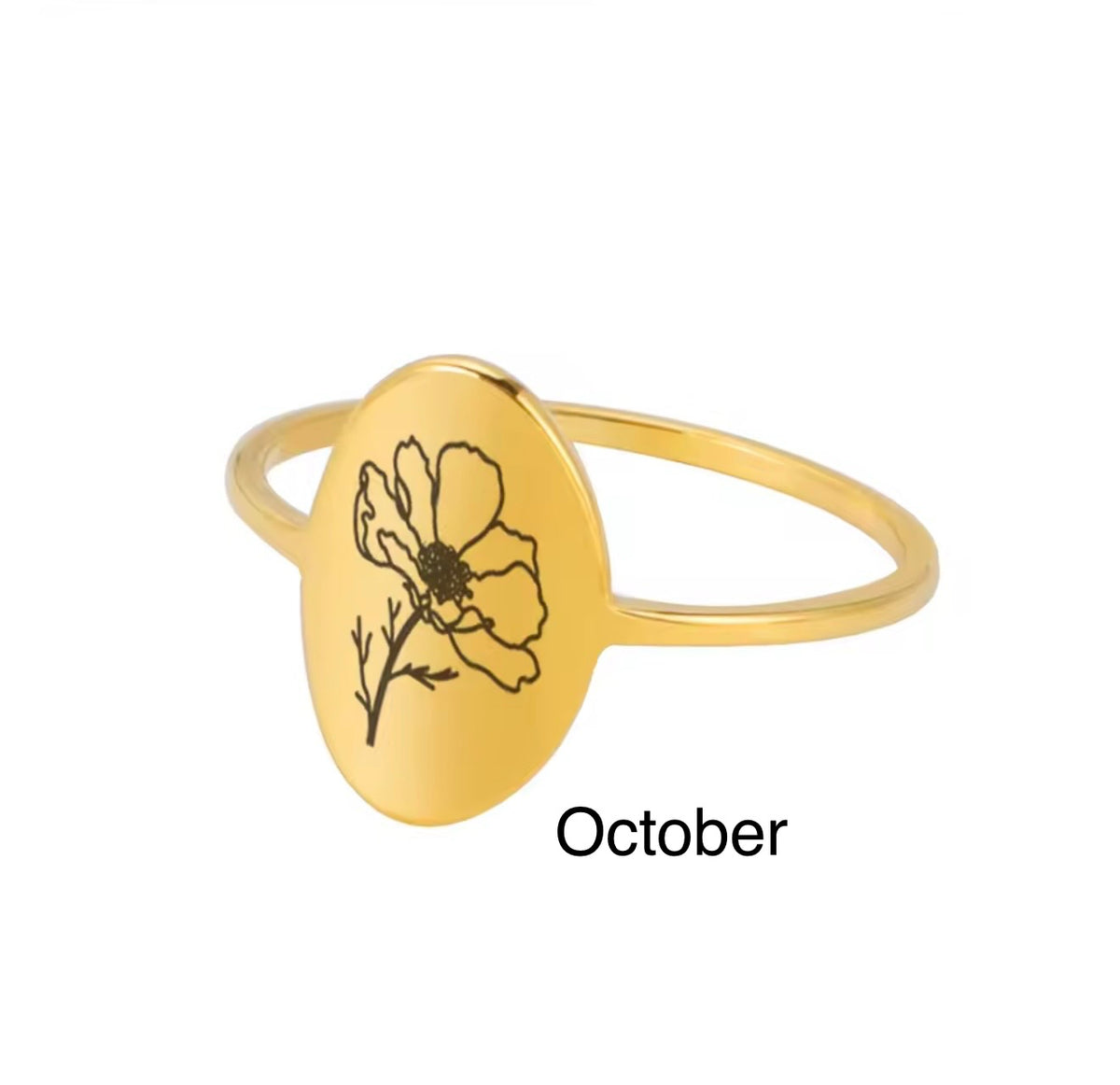 Oval Birth Flower Ring