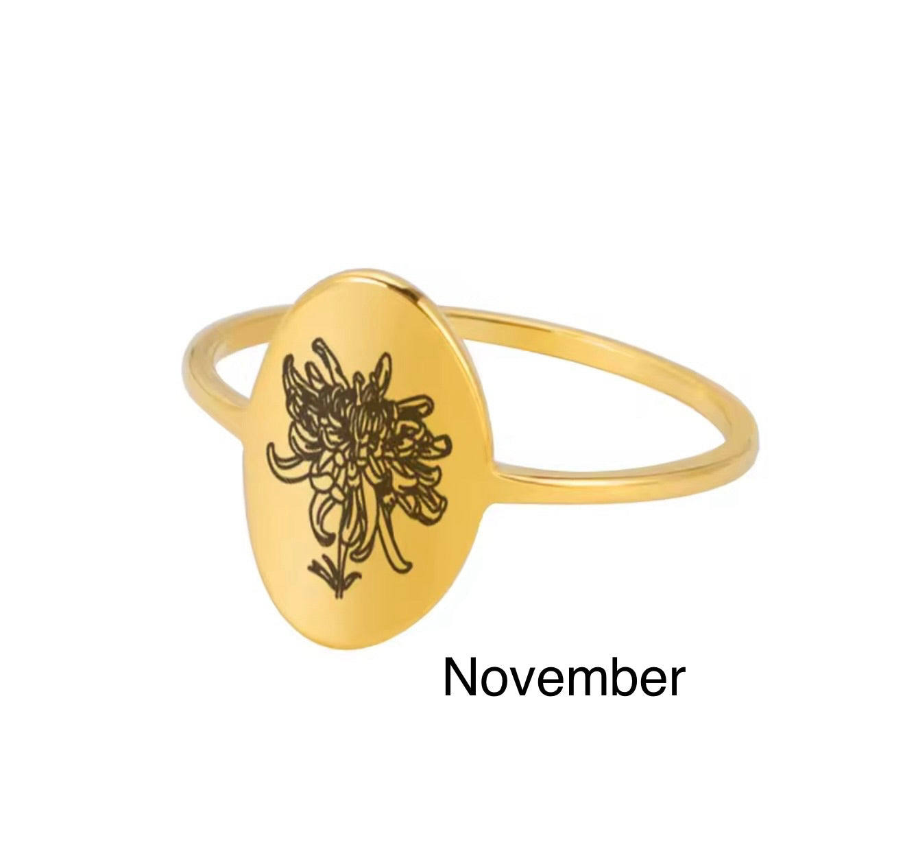 Oval Birth Flower Ring