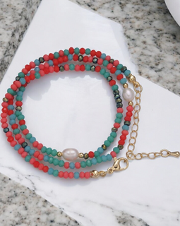 Red,Green glass Beaded Necklace