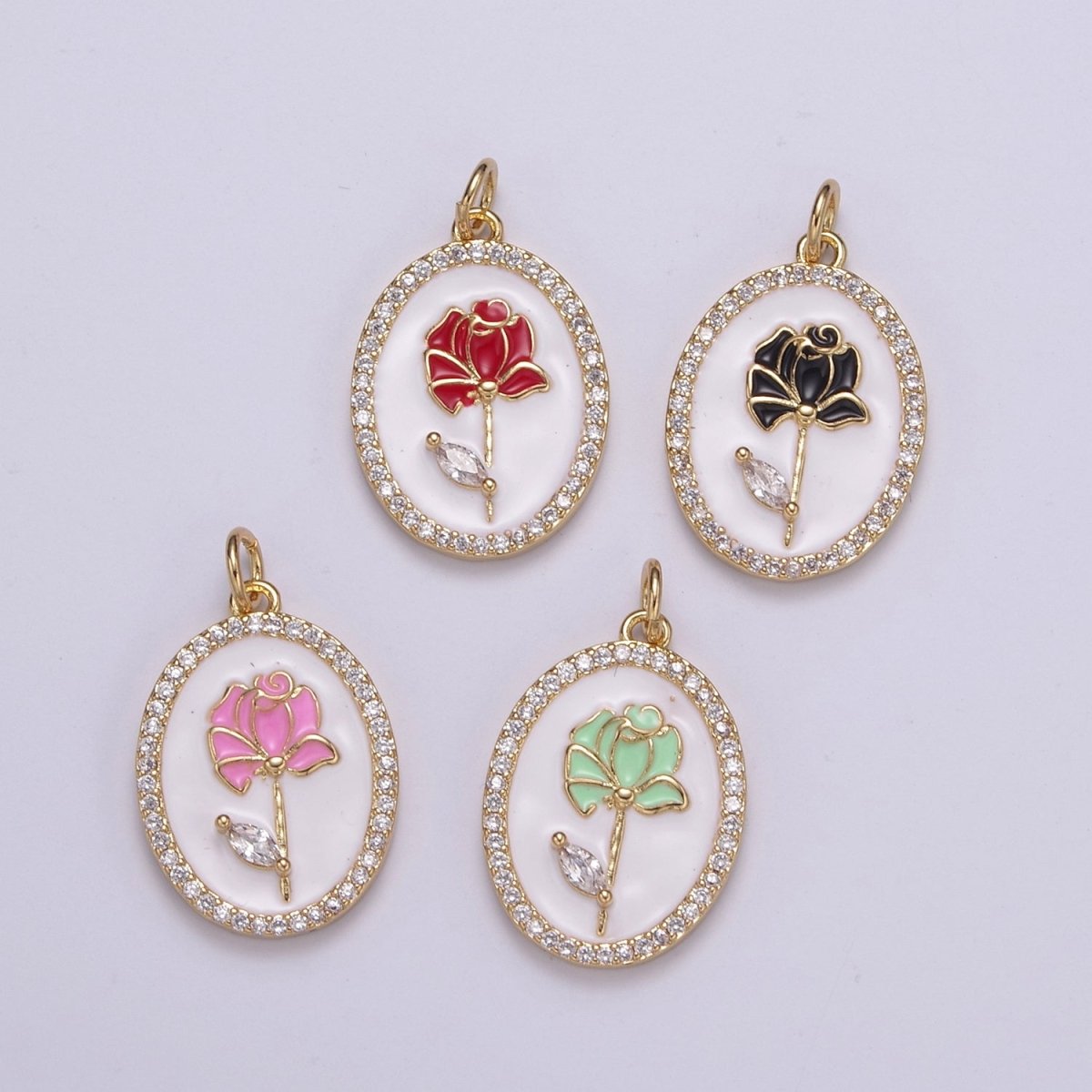 Enamel CZ Rose Flower Charm