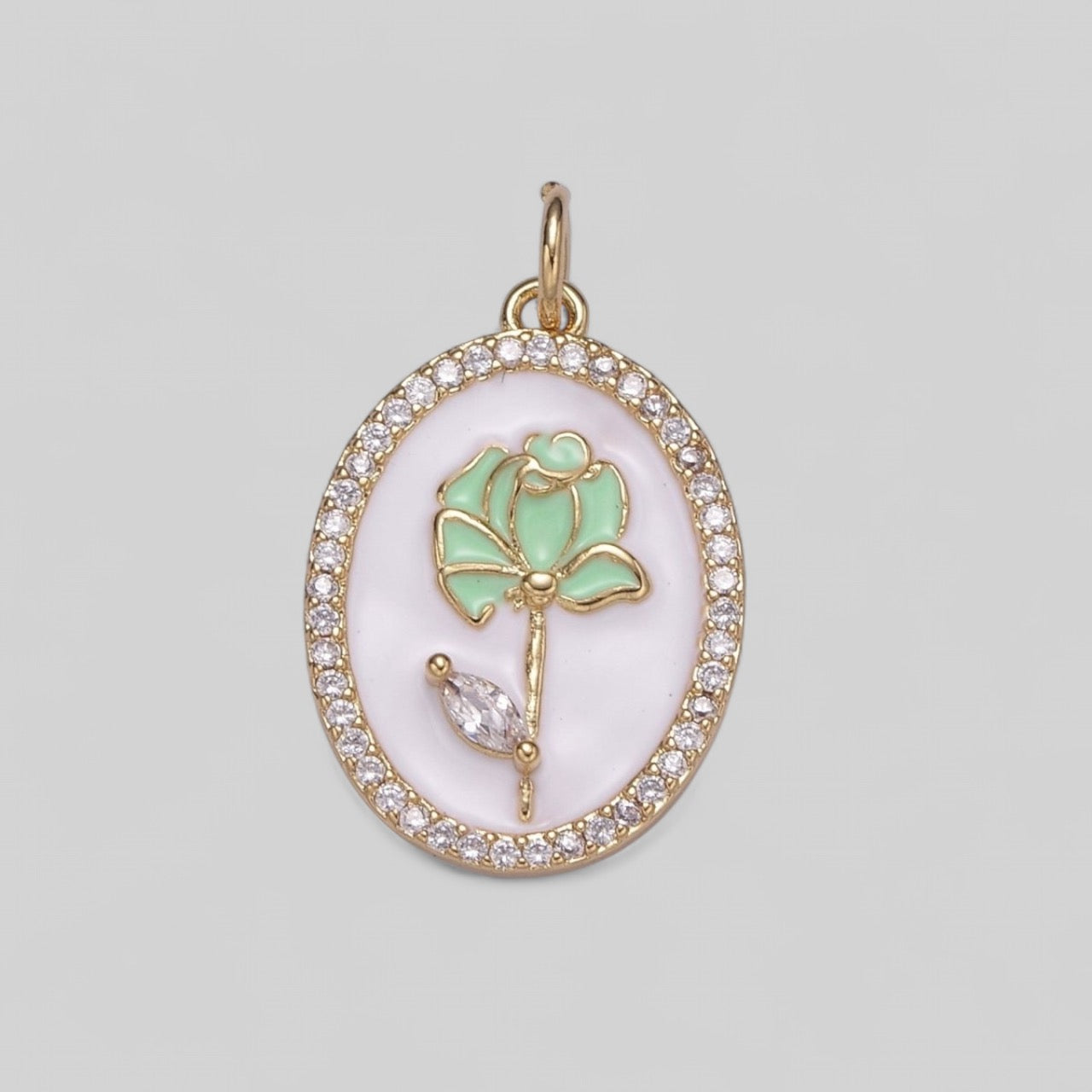 Enamel CZ Rose Flower Charm