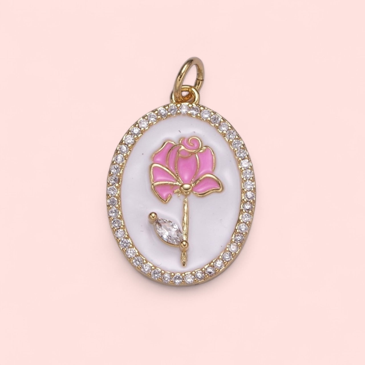 Enamel CZ Rose Flower Charm