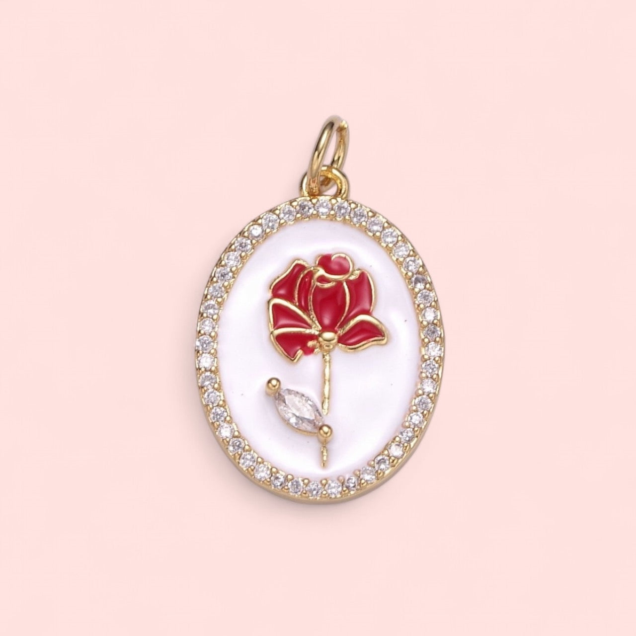 Enamel CZ Rose Flower Charm