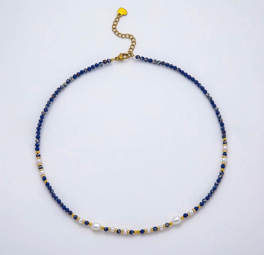 Lapis Shell Pearl Beaded Necklace