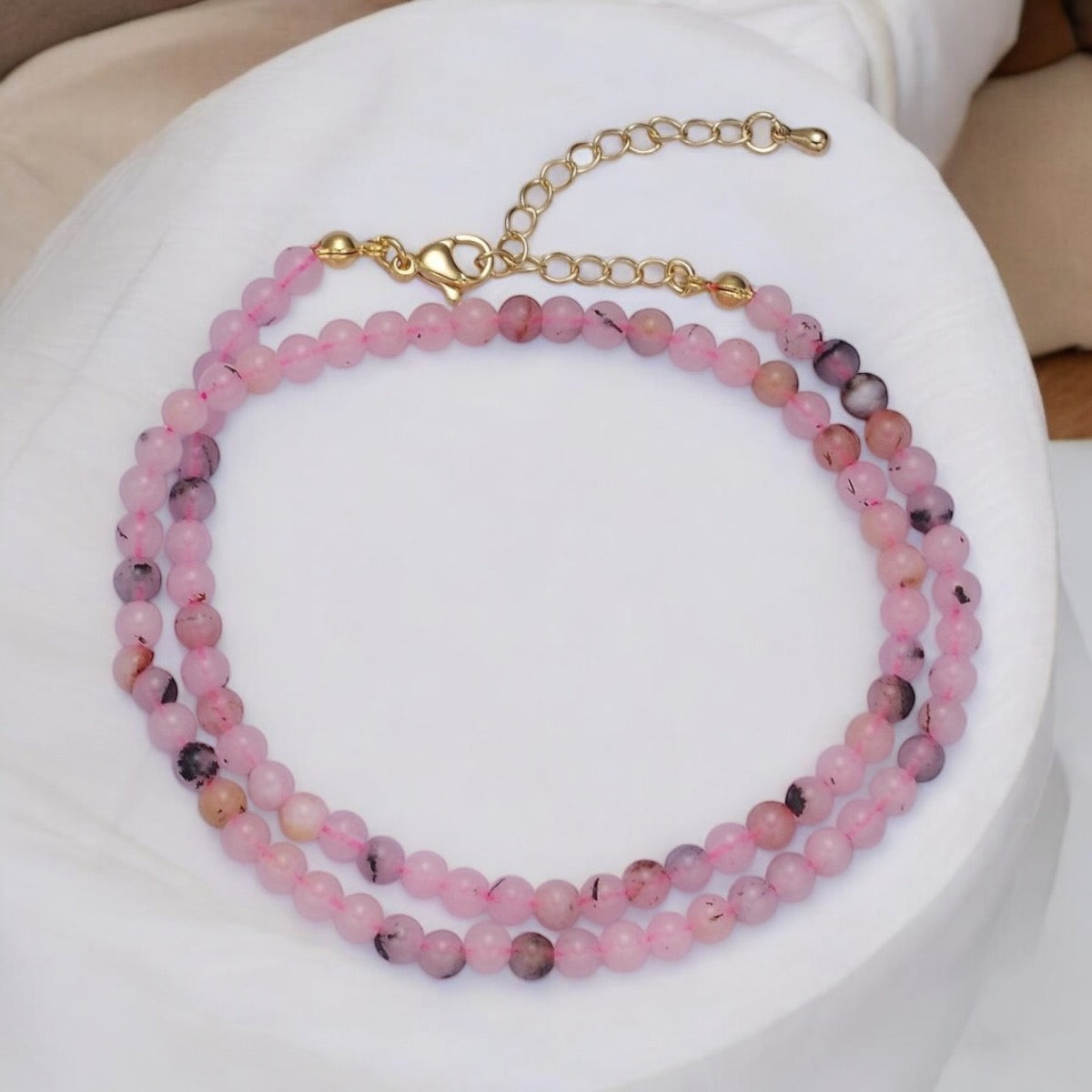 Handmade Pink Jade Beaded Necklace