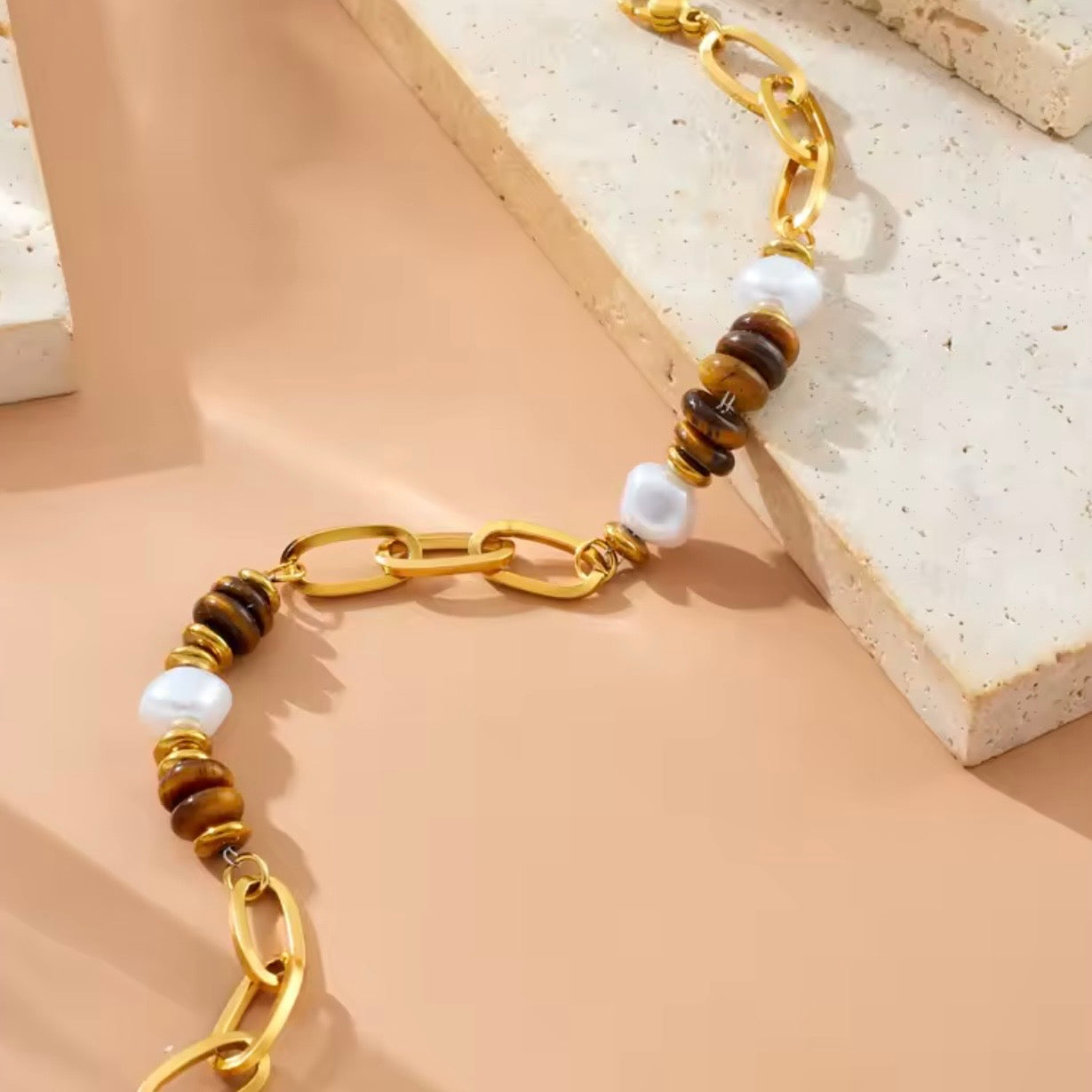 Pearl Bead Tiger Eye Bracelet