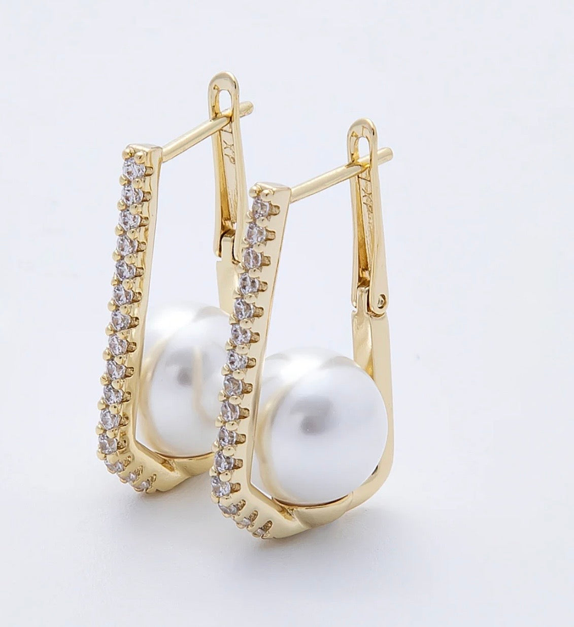 Oblong Shell Pearl & CZ Earrings
