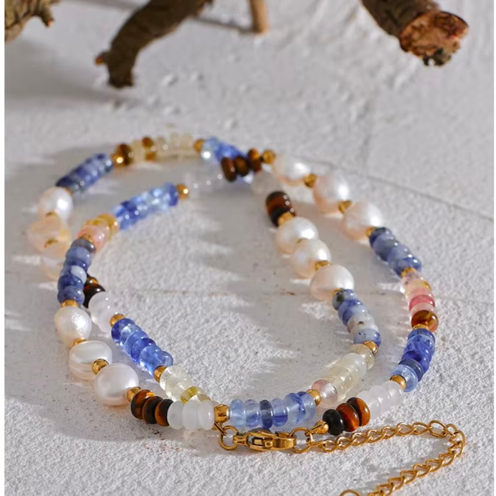 Blue Horizon Pearl Beaded Necklace