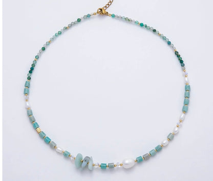 Shell Pearl Amazonite Beaded Necklace