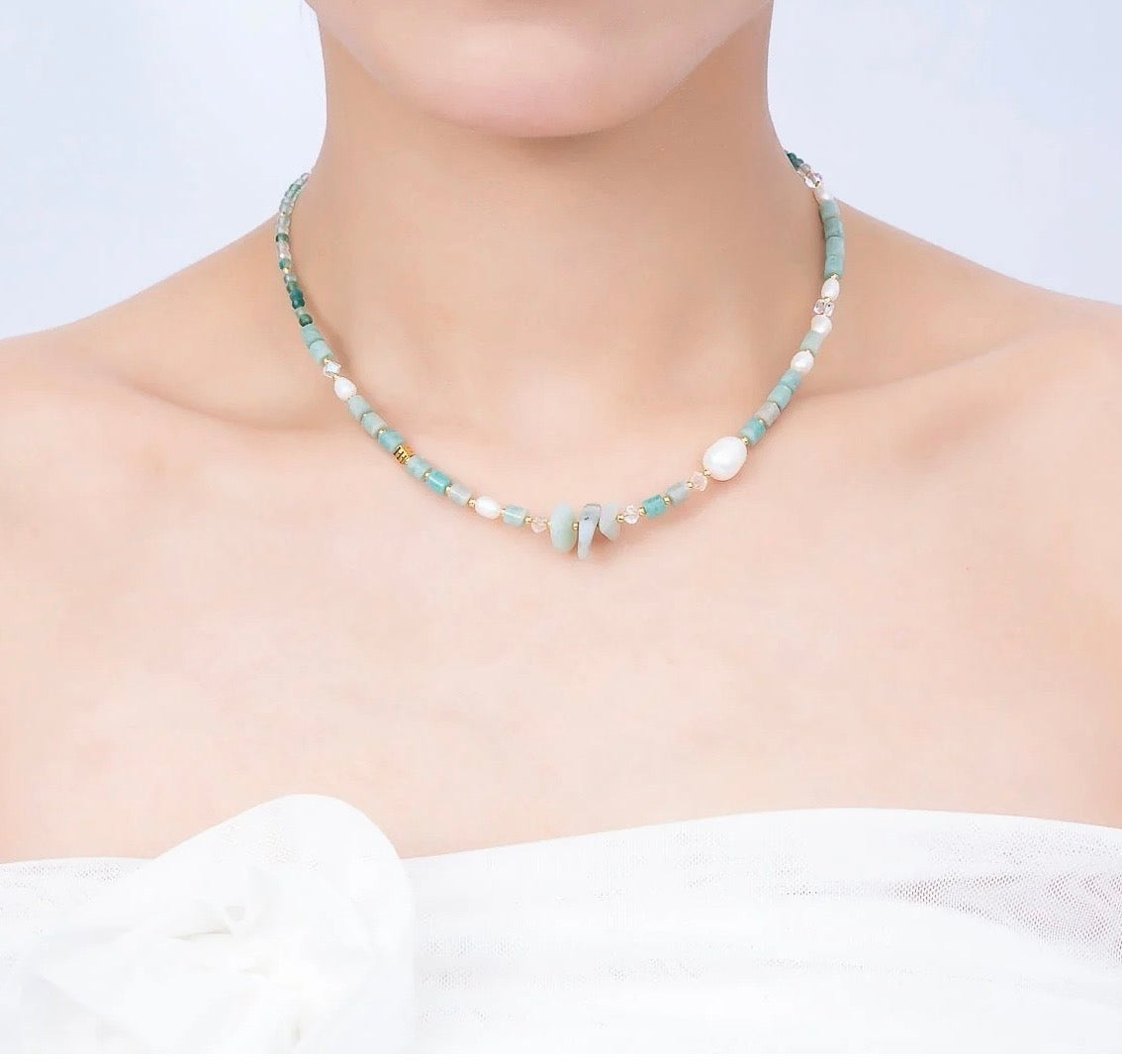 Shell Pearl Amazonite Beaded Necklace