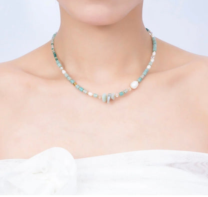 Shell Pearl Amazonite Beaded Necklace