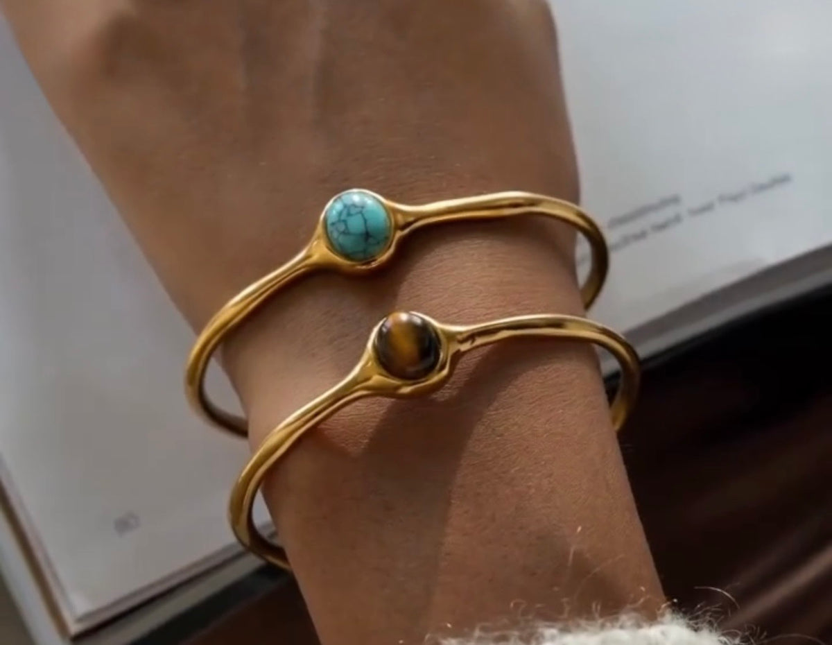 Vintage Stone Cuff Bangle Bracelet
