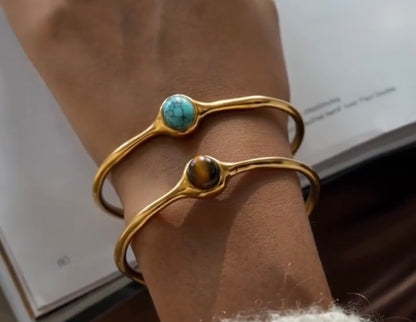 Vintage Stone Cuff Bangle Bracelet