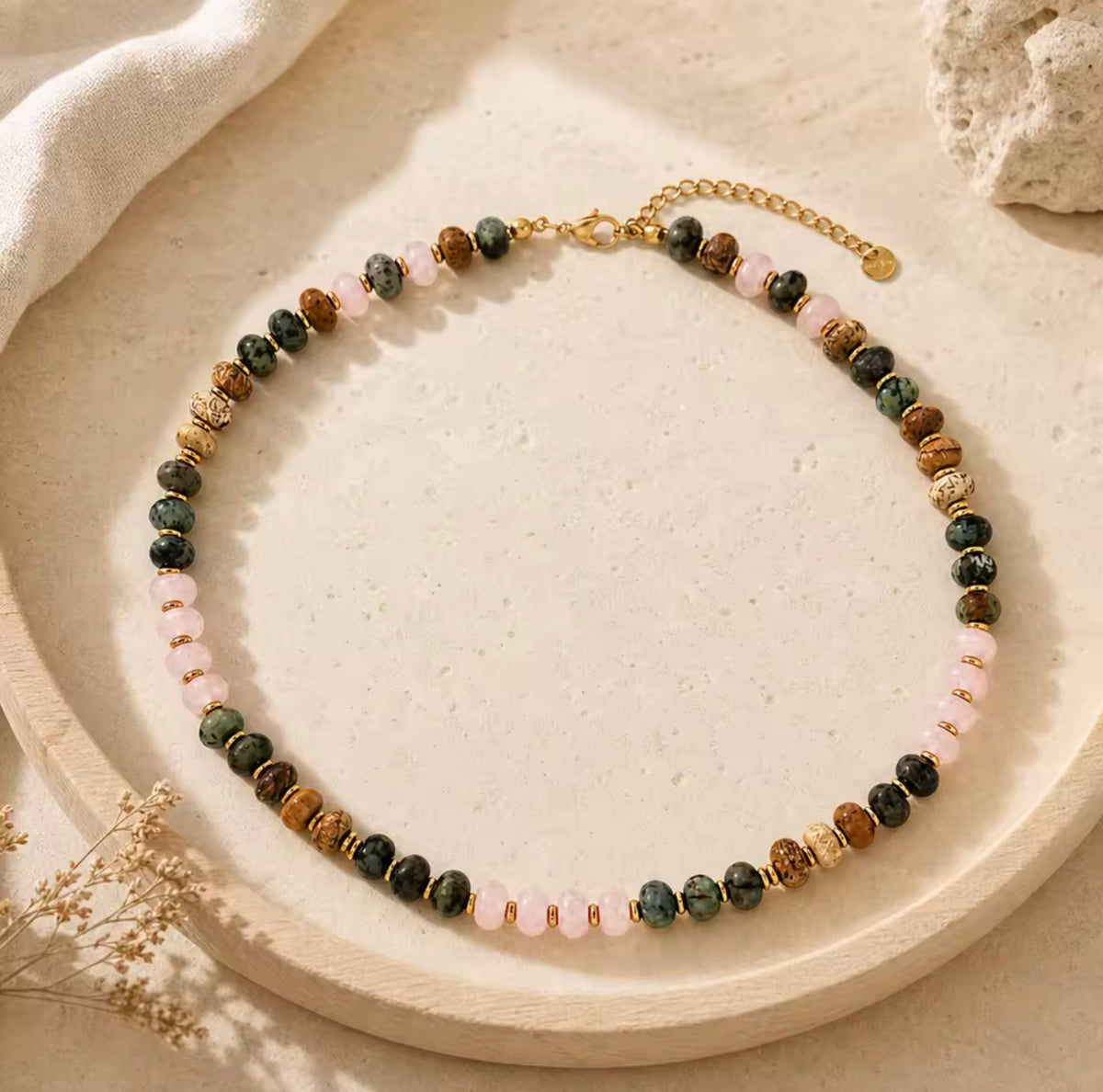 Blush & Earth Stone Beaded Necklace