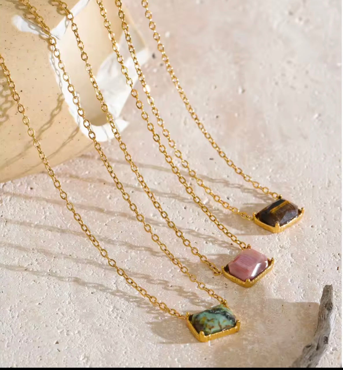Rectangle Golden Stone Keepsake Pendant