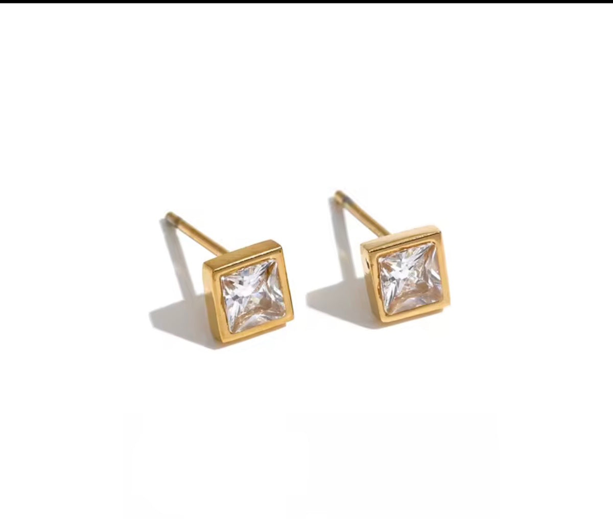 Gold Frame CZ Earrings