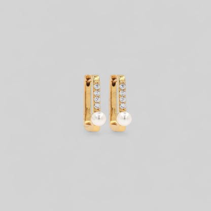 Rectangular CZ and Pearl Earrings