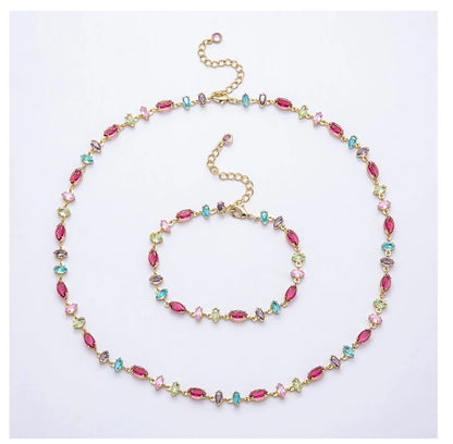 Multicolor Marquise CZ Station Necklace & Bracelet