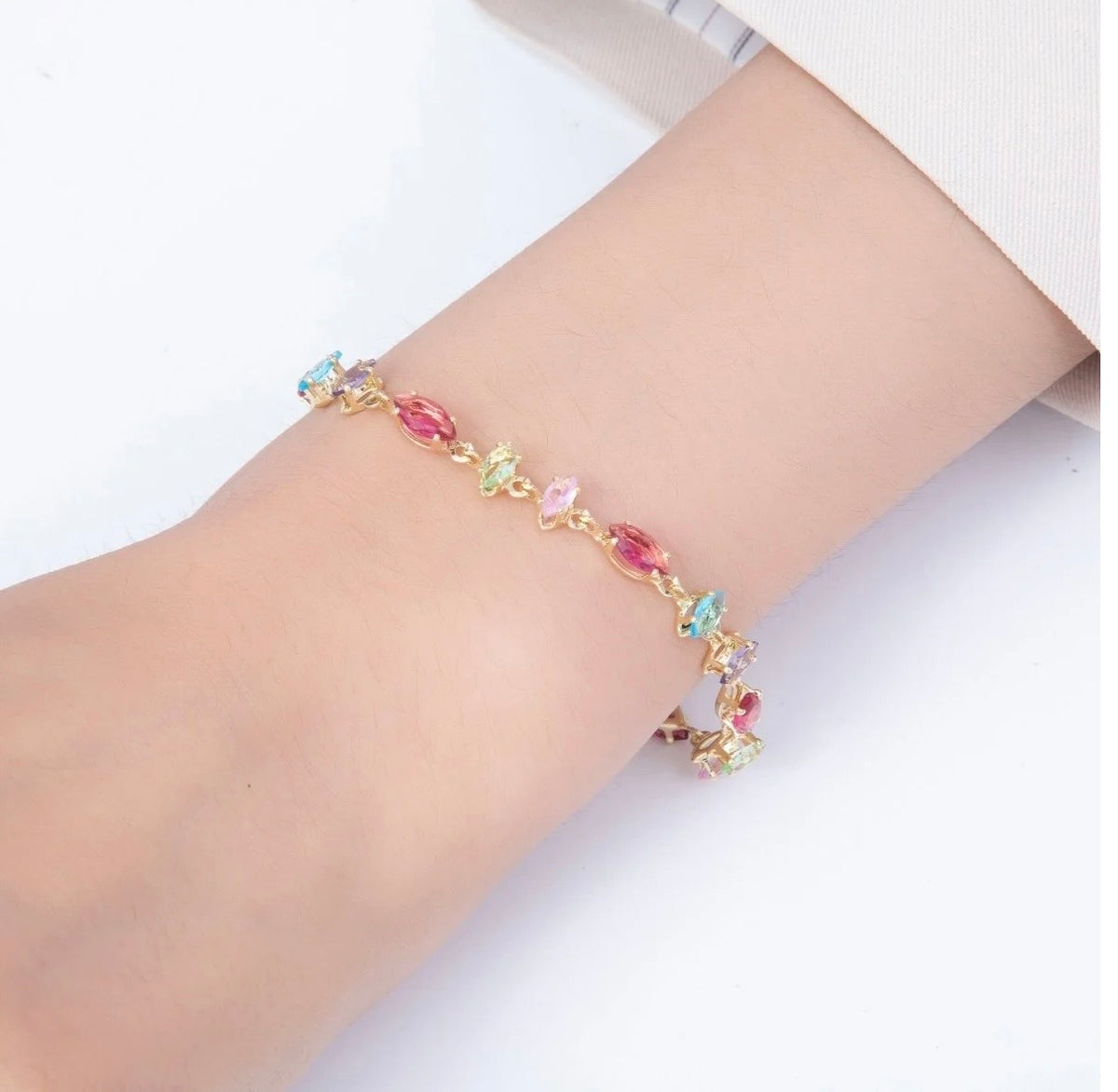 Multicolor Marquise CZ Station Necklace & Bracelet