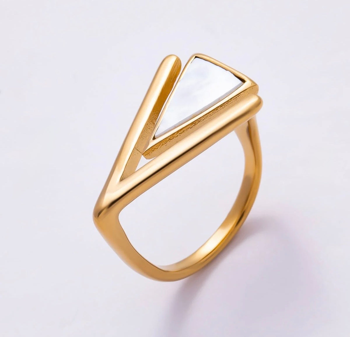 Geometric Triangle Mother of Pearl Ring