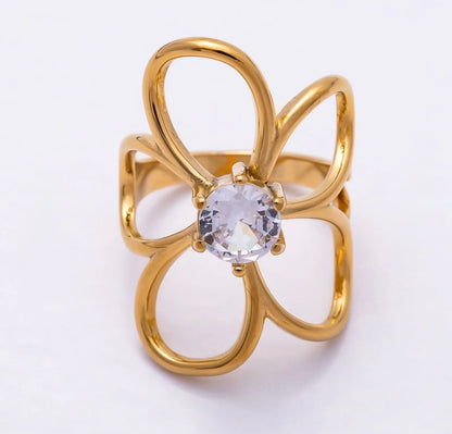 Abstract Wire Flower Solitaire Ring