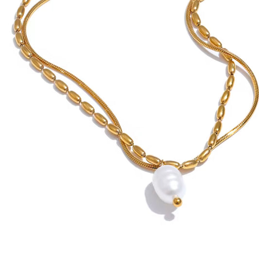 Luna Double Layer Chain with Freshwater Pearl