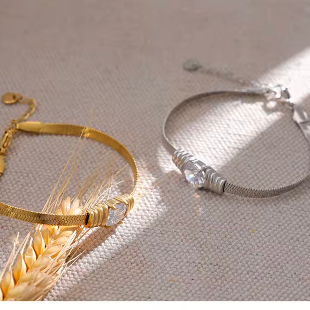 Textured CZ Snake Chain Bracelet