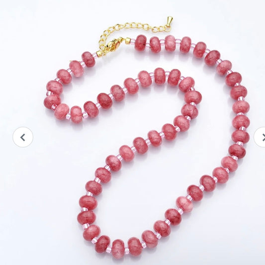 Pink Rose Quartz Natural Gemstone Necklace