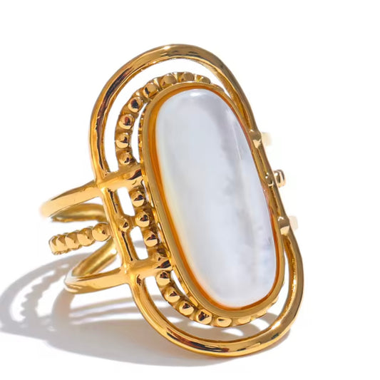 Natural Shell Geometric Open Ring
