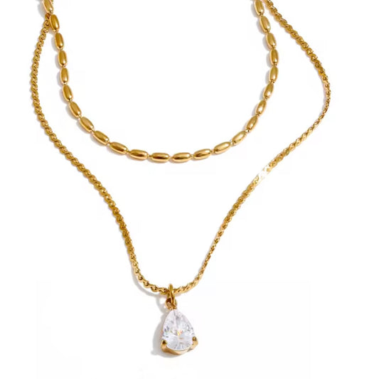 Zircon Water Drop Double Layer Pendant