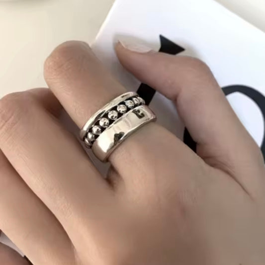 Geometric Multilayer Bead Sterling Silver Ring