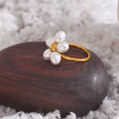 Elegant Pearl Adjustable Flower Ring