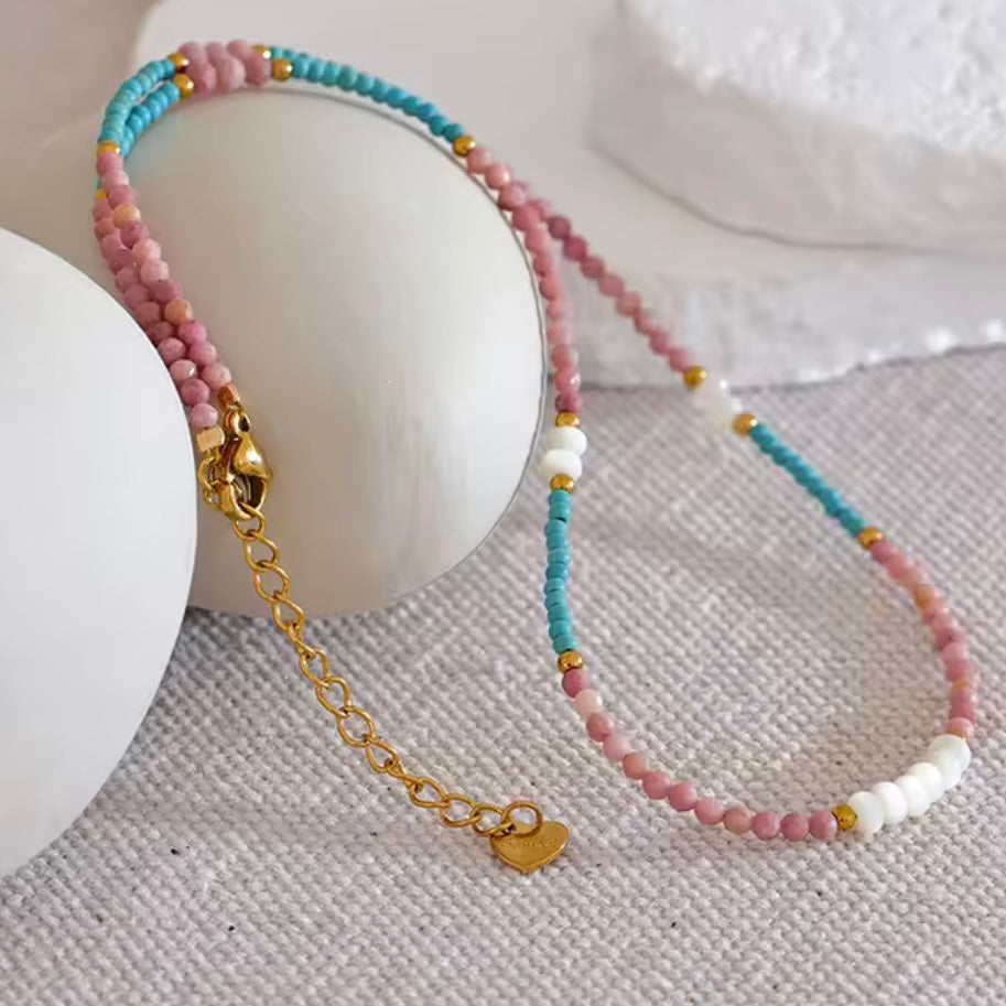 Natural Stone Shell Turquoise Beaded Necklace